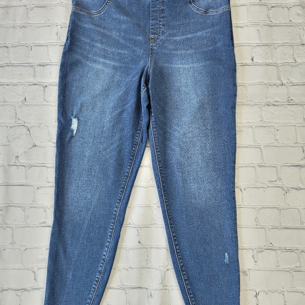NWT Spanx Distressed Ankle Skinny Jeans Medium blue Wash size M - Picture 3 of 11